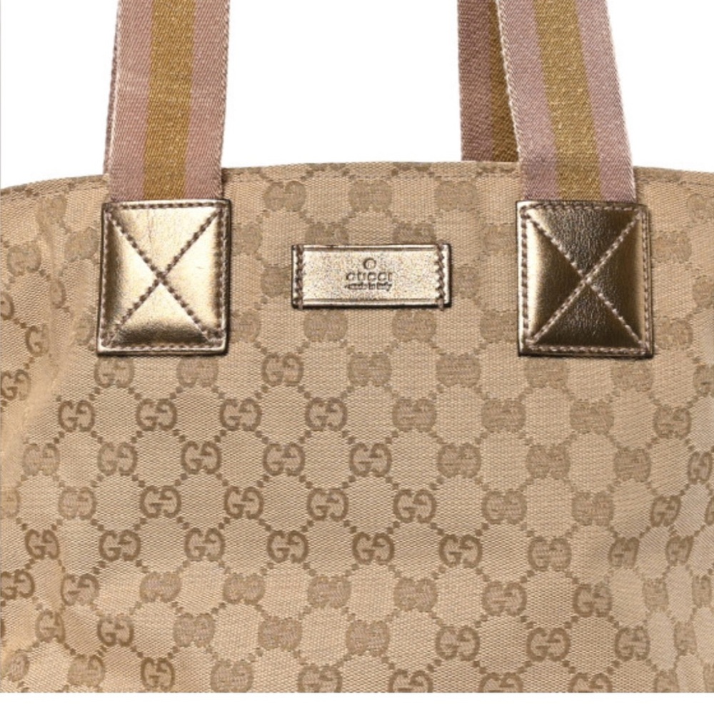 Gucci Tan and Gold Monogram Tote Bag - best bag for all seasons!